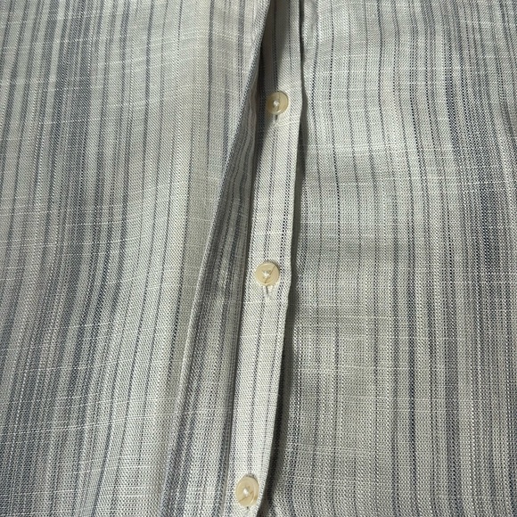 Thread & Supply Casual Cropped Linen Button Down SS Shirt sz Small Stripes Gray - Picture 3 of 8